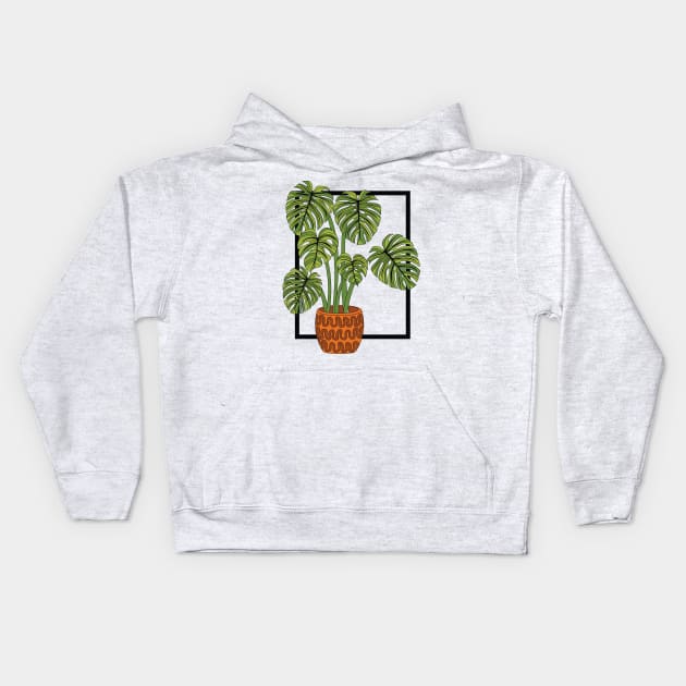 Simple modern monstera plant Kids Hoodie by Doodle Workshop